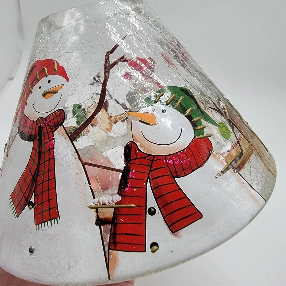 Yankee Candle Crackle Glass Snowmen Cardinals Lamp Shade Topper Christmas